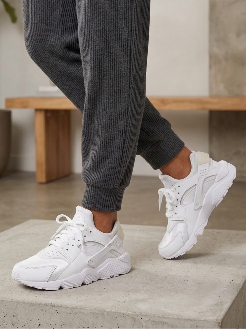 Nike Air Huarache sneakers in white & cream, size US 6